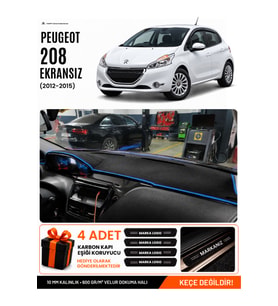PEUGEOT 208 ESKİ Uyumlu Torpido Örtüsü Torpido Kılıfı - Siyah Mavi