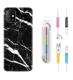 INFINIX Hot 8 9 10 11S Hot 10 Play 10T Kılıf Kablo Koruma Spiral Silikon Siyah Şerit Mermer 1318