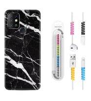 INFINIX Hot 8 9 10 11S Hot 10 Play 10T Kılıf Kablo Koruma Spiral Silikon Siyah Şerit Mermer 1318