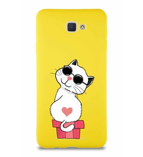 Samsung Galaxy J7 Prime Soft Premier Kapak Coolcat Tasarımlı Silikon Kılıf - Sarı (Şeffaf)