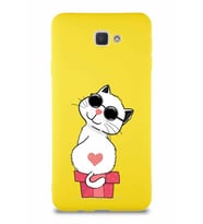 Samsung Galaxy J7 Prime Soft Premier Kapak Coolcat Tasarımlı Silikon Kılıf - Sarı (Şeffaf)