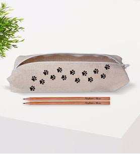 BK Gift Kişiye Özel Patiler Tasarımlı Keten Bez Kalemlik ve İsimli Ahşap Kurşun Kalem Hediye Seti-1