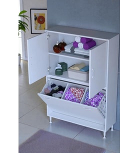 Eliusta Miretta Üst Bölme Kapaklı Altı Kirli Sepetli Dolap 95 cm Genişlik Beyaz 95x138x32,5 cm Dolap