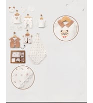 10 PARÇA MÜSLİN KUMAŞ  ERKEK BEBEK TAKIM GÖZLÜKLÜ AYICIK MODEL (Kahverengi)