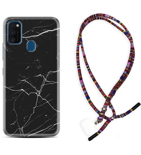 Samsung M21 M22 M23 M30 M31S M32 Kılıf Boyun Asklı Rasta Silikon Siyah Mermer 1299