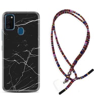 Samsung M21 M22 M23 M30 M31S M32 Kılıf Boyun Asklı Rasta Silikon Siyah Mermer 1299