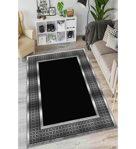 Siyah Çerçeveli Kaymaz Taban Makinede Yıkanabilir Halı AR985 - 100 x 160 cm