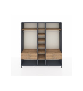 Hyperion Gardrop 10 Raflı 4 Çekmeceli 2 Askılı 220x44x243 Antrasit-Çam/Çam