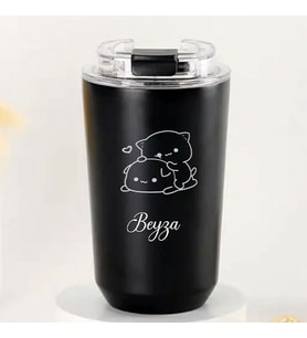 Kişiye Özel Retro Stil 240ml Vakumlu Isı Bubu Dudu Baskılı Korumalı Termos Kupa (Siyah)
