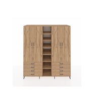 Kronos Dolap 10 Raflı 8 Çekmeceli 2 Askılı 220x59x243 Çam-Çam/Çam