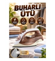 2200W Buharlı Ütü – Seramik Taban, 300 ml Su Tankı, Dikey Ütüleme Kahverengi