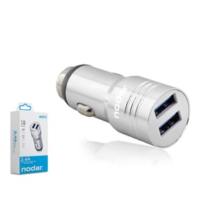 NODAR ND1075 Araç Şarj Adaptörü 2x USB 3.4A Metal - Gümüş