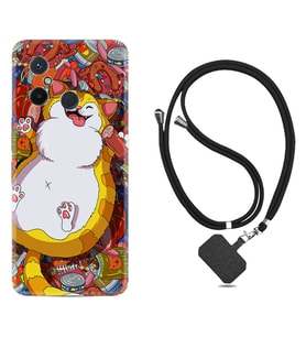 Xiaomi Redmi 12C Kılıf Silikon Boyun Askılı İpli Desenli Silikon Tombul Kedi 1739