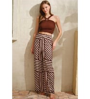 Amora Secret Boyundan Bağlamalı Çizgili Yazlık Uzun İp Detaylı Pijama Takımı