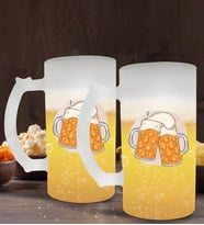 BK Gift Bira Tasarımlı 2’li Buzlu Cam Bira Bardağı 50cl-1 (Beyaz)