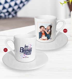 BK Gift Kişiye Özel Babalar Günü Hediyesi Fotoğraflı Türk Kahvesi Fincanı-64 (Beyaz)