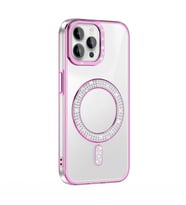 Apple iPhone 12 Pro Uyumlu Kılıf Pırlanta Taş Tasarımlı M-safe Şarj Özellikli Zore Karetta Silikon Kapak (Rose Gold Altın)