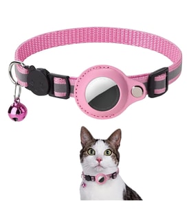 EtaShop AirTag Uyumlu Reflektif Kedi Tasması Zilli Ayarlanabilir Kedi Boyun Tasması 22-32 cm Pembe