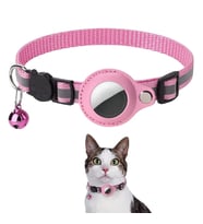 EtaShop AirTag Uyumlu Reflektif Kedi Tasması Zilli Ayarlanabilir Kedi Boyun Tasması 22-32 cm Pembe