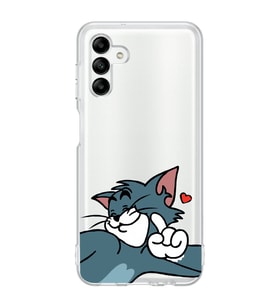 Samsung Galaxy A04S Uyumlu Tom ve Jerry Öpücük Desenli Şeffaf Telefon Kılıfı