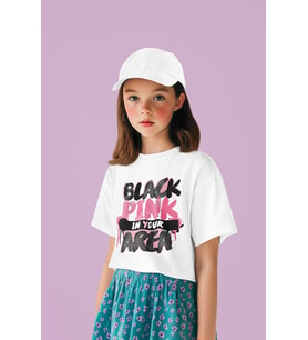 Black Pink In Your Area Yazılı Unisex Müzik Grubu Çocuk Tişört (1-12 Yaş)