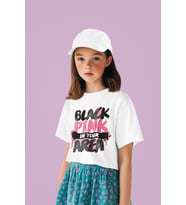 Black Pink In Your Area Yazılı Unisex Müzik Grubu Çocuk Tişört (1-12 Yaş)