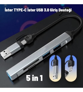Technow USB 3.0/USB 2.0/SD/TF Girişli 5 in 1 Tip-C Çevirici Adaptörü