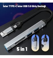 Technow USB 3.0/USB 2.0/SD/TF Girişli 5 in 1 Tip-C Çevirici Adaptörü