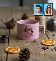 Kişiye Özel Karikatürlü Gelin Damat Evleniyoruz Mutluyuz Lüks Pastel Fincan Sevgililer Günü Hediyesi