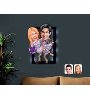 BK Gift Kişiye Özel Sevgililer Karikatürlü 3D Led Işıklı Ahşap Tablo-56