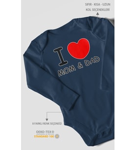 I Love Mom and Dad Baskılı Bebek Zıbını – Çıtçıtlı Body  %100 Pamuk Uzun Kol