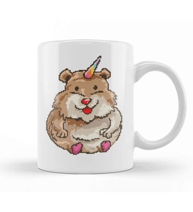 Hamster Unicorn Pixel Art Kupa Bardak Porselen