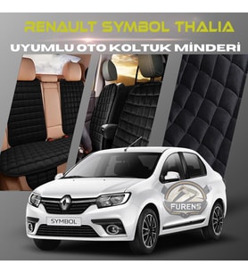 Symbol Thalia Siyah Renk Tay Tüyü Cepli & Terletmez Sırtlı Oto Koltuk Minder Seti - Koltuk Koruma Kılıfı (ÖN & ARKA TAM SET)