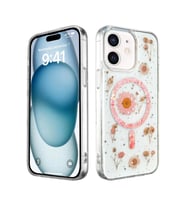 Newface Apple iPhone 12 Kılıf Daisy Simli Magsafe Kapak - Pembe
