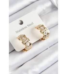 316L Çelik Zirkon Taşlı Halka Model Gold Renk Kadın Küpe (Altın)