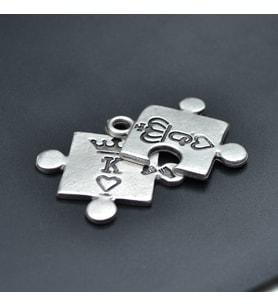 Puzzle - Queen - King - Sevgili Kolye Ucu - Antik Gümüş Kaplama - Kod:228