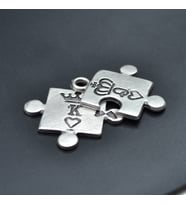 Puzzle - Queen - King - Sevgili Kolye Ucu - Antik Gümüş Kaplama - Kod:228