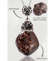 Sertifikalı Zirkon Taşlı Ham İşlenmemiş Lal Garnet Granat Taşı Kolye (Çok Renkli)