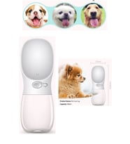 Taşınabilir Kedi Köpek Suluğu Seyahat Su Şişesi Kaseli Emniyetli Sızdırmaz Kutulu 350ml Beyaz