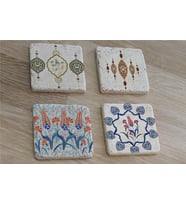 Çini Desenleri Doğal Taş Bardak Altlığı 4'lü set - Natural Stone Coasters
