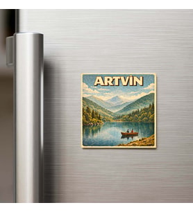 Artvin Şehri - Pop-Art Travel - 9x9 cm Buzdolap Magneti