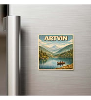 Artvin Şehri - Pop-Art Travel - 9x9 cm Buzdolap Magneti