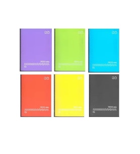 Gıpta Fresco Spiralli Düz Plastik Defter A4 96 Yaprak Kareli 4936 (12'Li Paket) (Karışık)