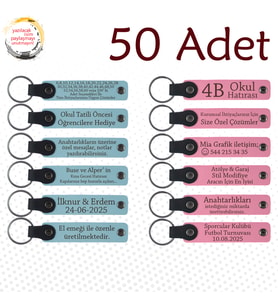 Gök Mavi & Pembe, 50’li Set, İsim Yazılabilen Özel Anahtarlık, Akraba Ziyaretlerinde Küçük Anı