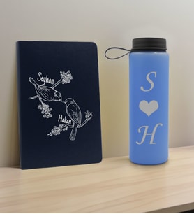BK Gift Sevgiliye Özel İsimli Lacivert Defter ve Mavi Cam Matara Hediye Seti-6, Sevgiliye Hediye, Sevgililer Günü, Yeni İş Hediyesi