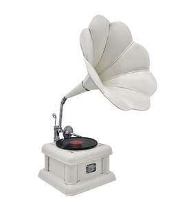 Nostaljik Metal Dekoratif Gramofon Biblo (Beyaz)