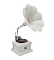 Nostaljik Metal Dekoratif Gramofon Biblo (Beyaz)