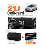e-biz OPEL CORSA D (2006-2014) Uyumlu Torpido Örtüsü + Deri Bagaj Çantası Seti - Siyah - OP008