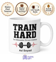 Train Hard Baskılı Sporculara Özel İngilizce Motivasyon Seramik Kupa Bardak Hediye