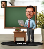 BK Gift Kişiye Özel Erkek Öğretmen Tasarımlı Karikatür Biblo -22, Öğretmene Hediye, Öğretmenler Günü Hediyesi